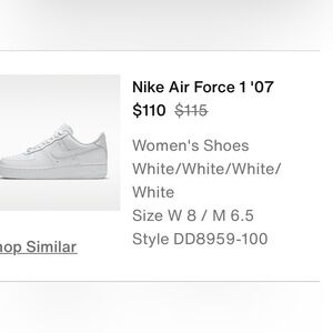Women’s Size 8 Nike Air Force 1’s, White, worn once!!!
